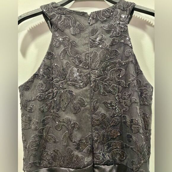 Windsor Black Formal Gala Dress Sz 4 Sequin Halter Top Dramatic Satin Skirt - Picture 3 of 9